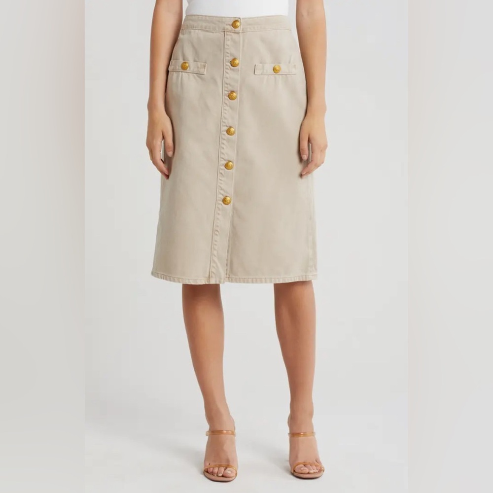 NWOT L’AGENCE Landry Button Front Midi Skirt, Size 25